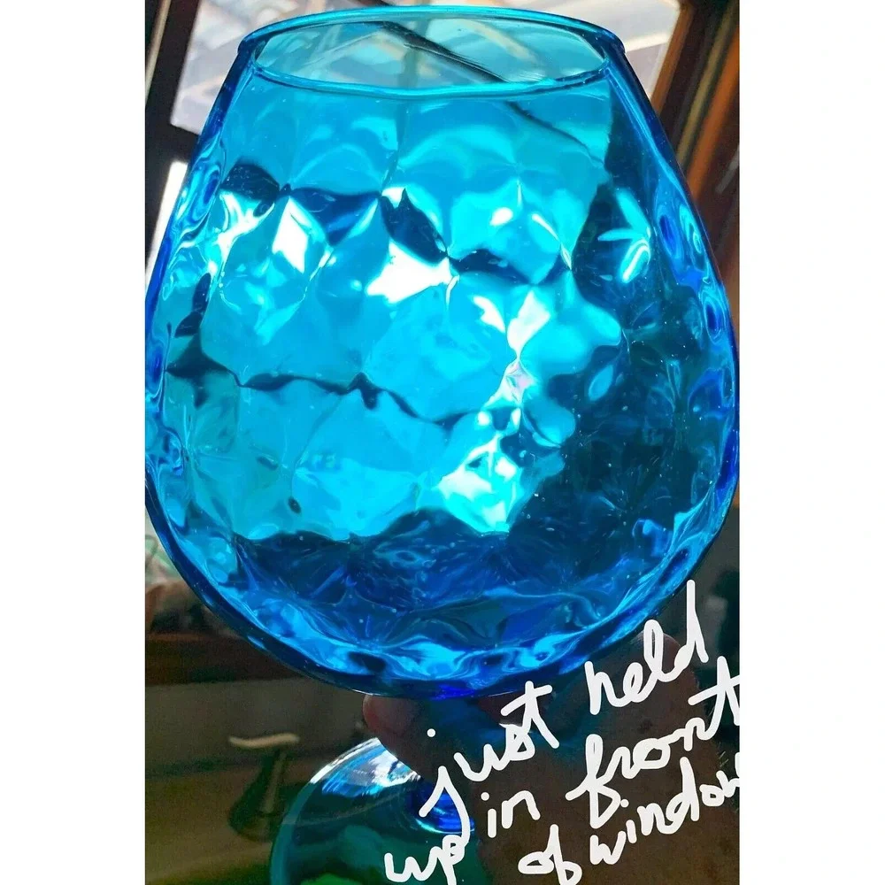 Empoli Blue Diamond Optic Glass Bowl Lg Brandy Snifter Vase MCM Italy Vintage 9